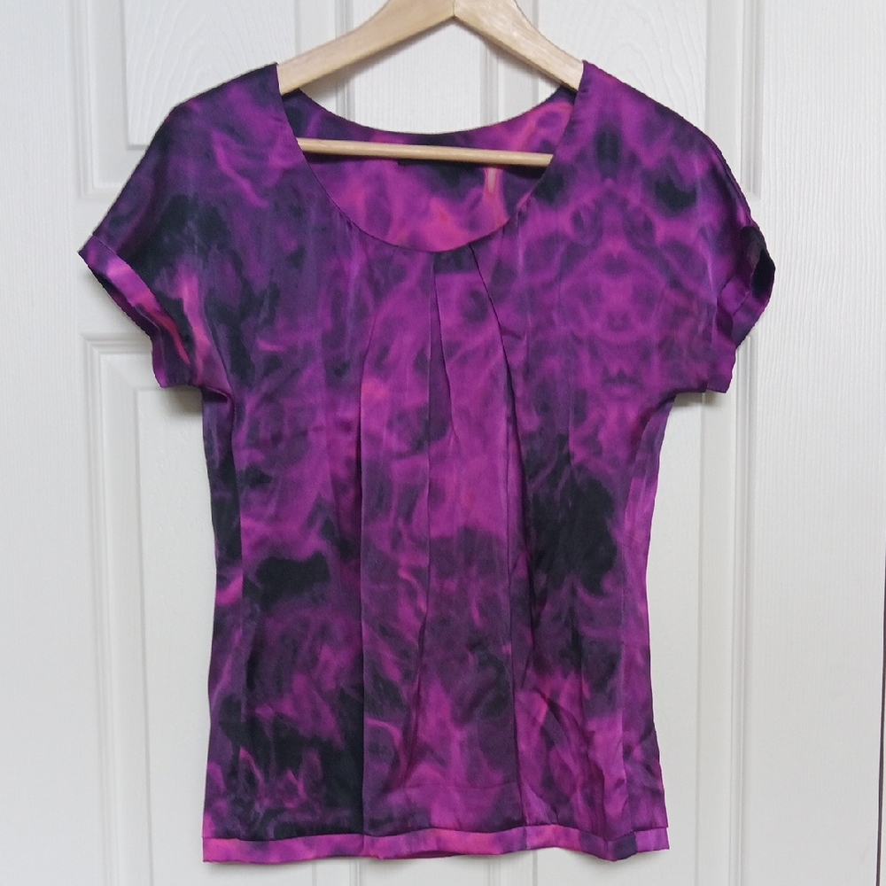 Joeffer Caoc P18" Silk Tie-dye Purple and Black Cap-Sleeve Top